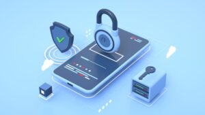 mobile phone with padlock on top of it